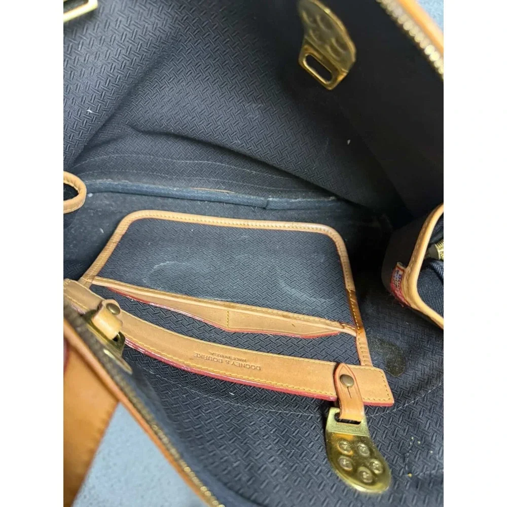 Dooney & Bourke Vintage Canvas Leather Satchel Crossbody Bag Black Tan USA‎ Made